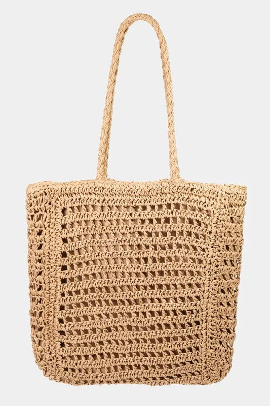 Fame Straw Braided Beach Tote Bag